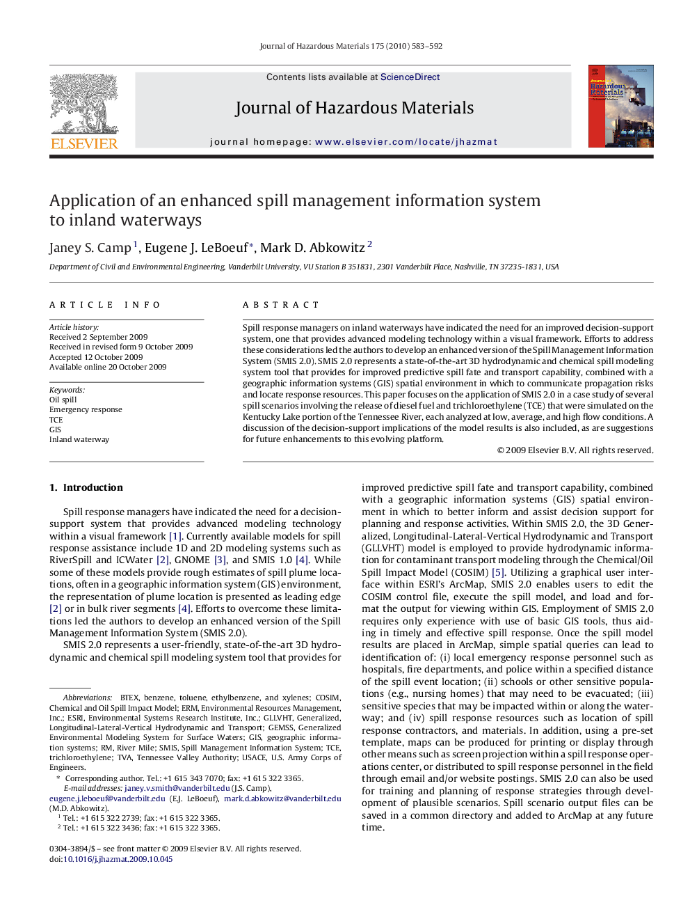 Application of an enhanced spill management information system to inland waterways