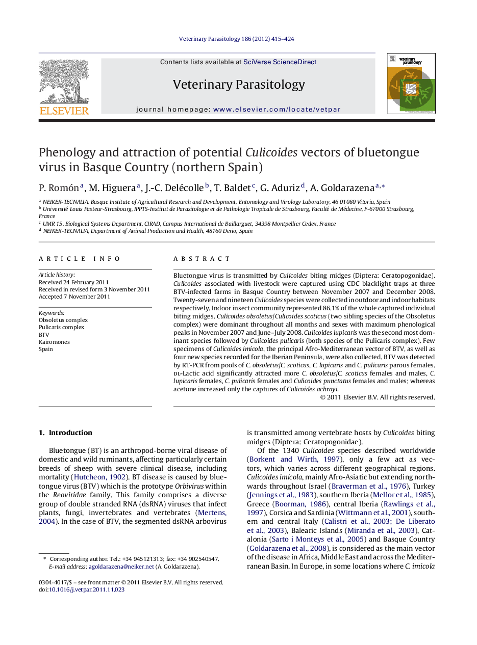 Phenology and attraction of potential Culicoides vectors of bluetongue virus in Basque Country (northern Spain)