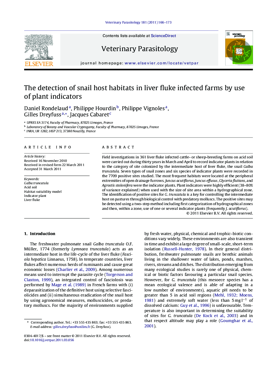 The detection of snail host habitats in liver fluke infected farms by use of plant indicators