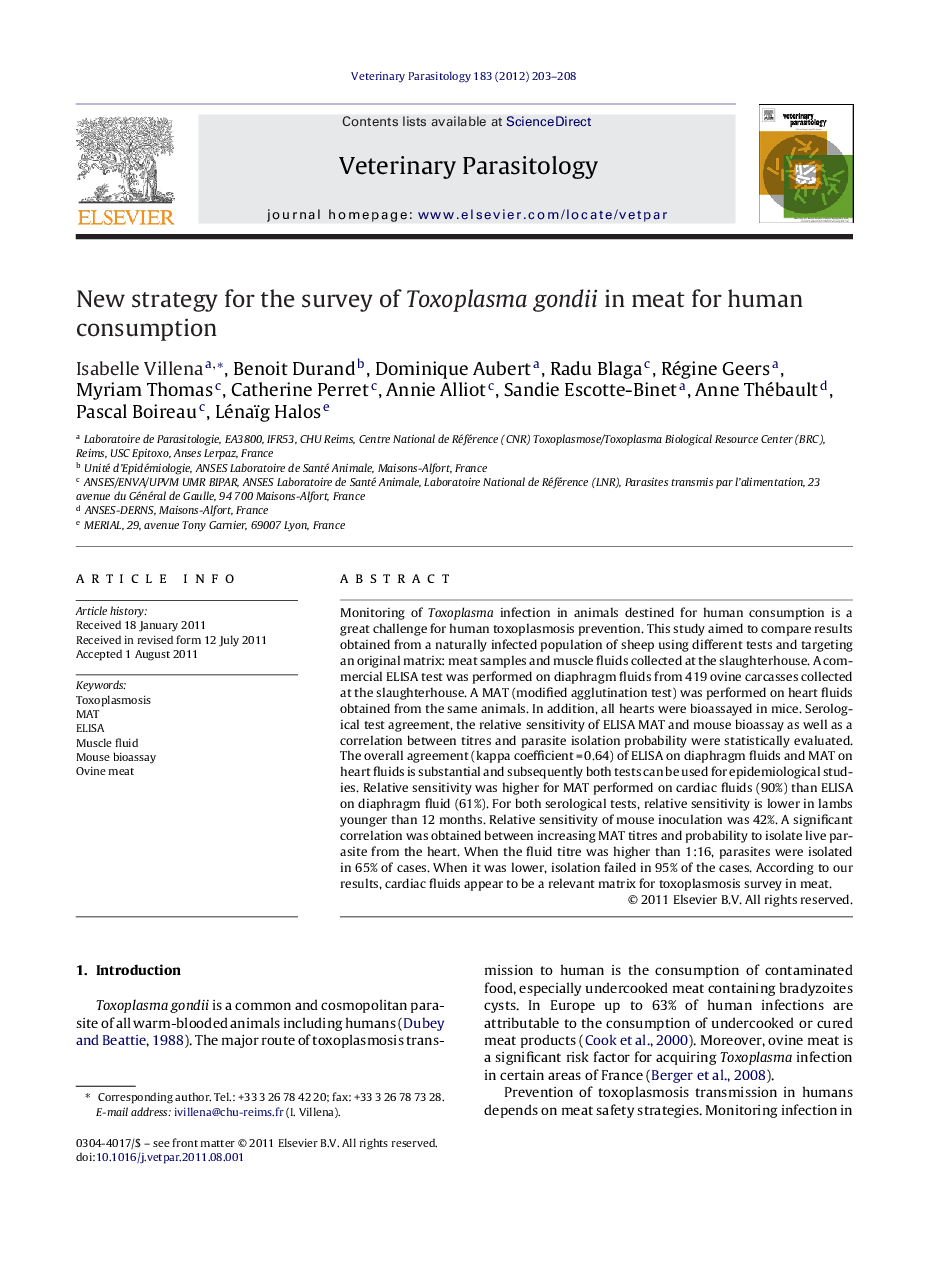 New strategy for the survey of Toxoplasma gondii in meat for human consumption