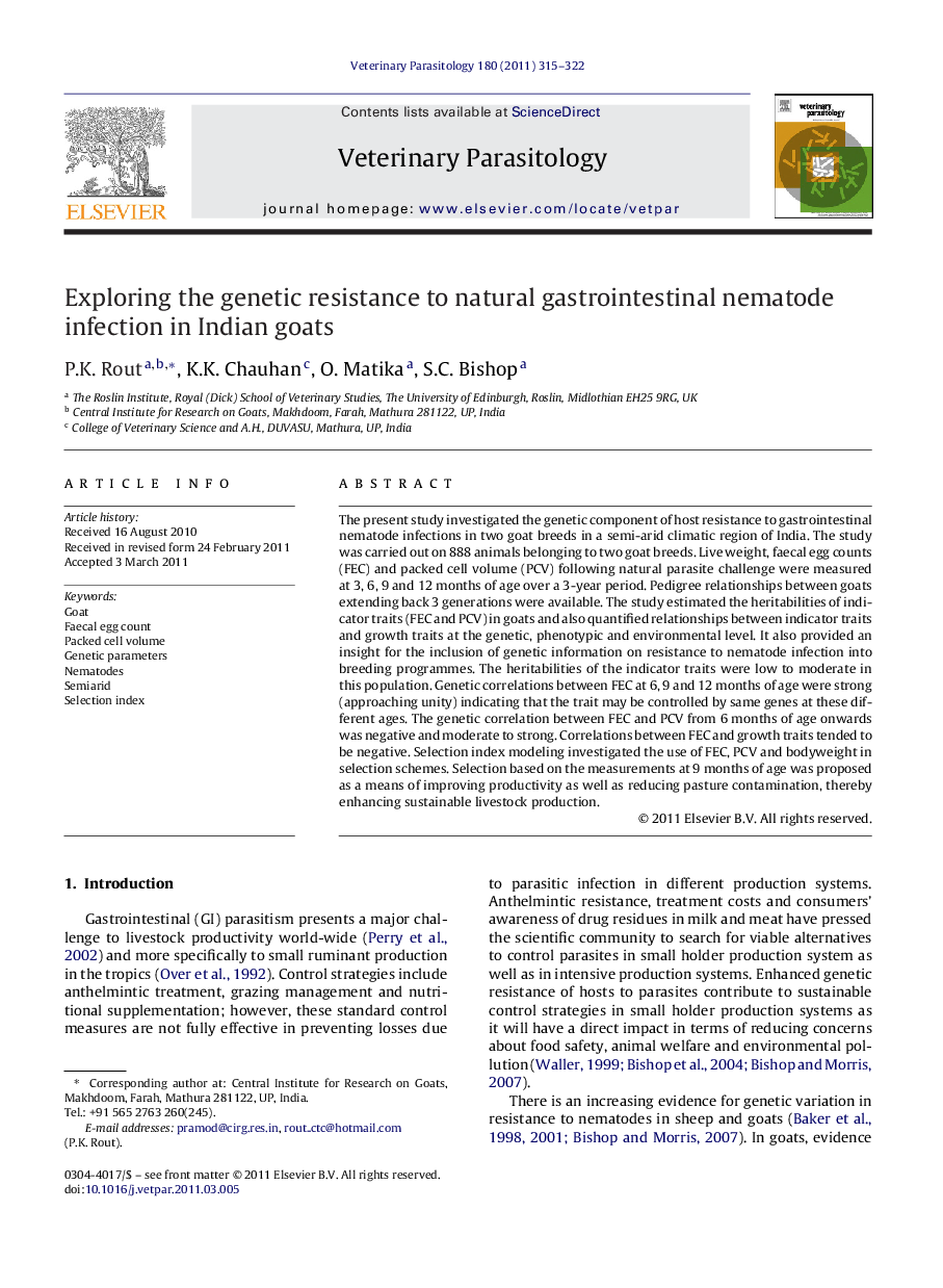 Exploring the genetic resistance to natural gastrointestinal nematode infection in Indian goats