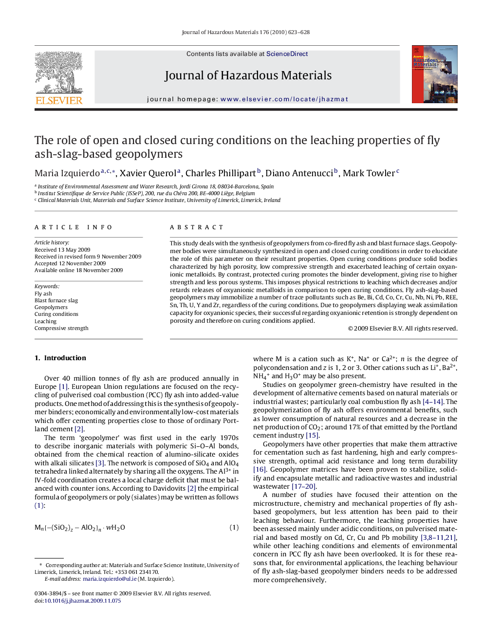 The role of open and closed curing conditions on the leaching properties of fly ash-slag-based geopolymers