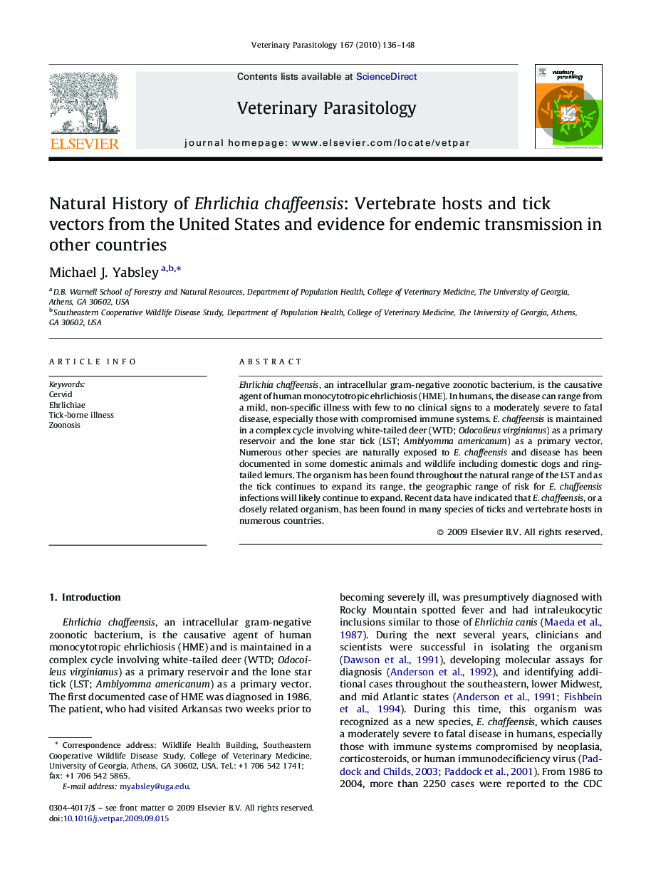 Natural History of Ehrlichia chaffeensis: Vertebrate hosts and tick vectors from the United States and evidence for endemic transmission in other countries