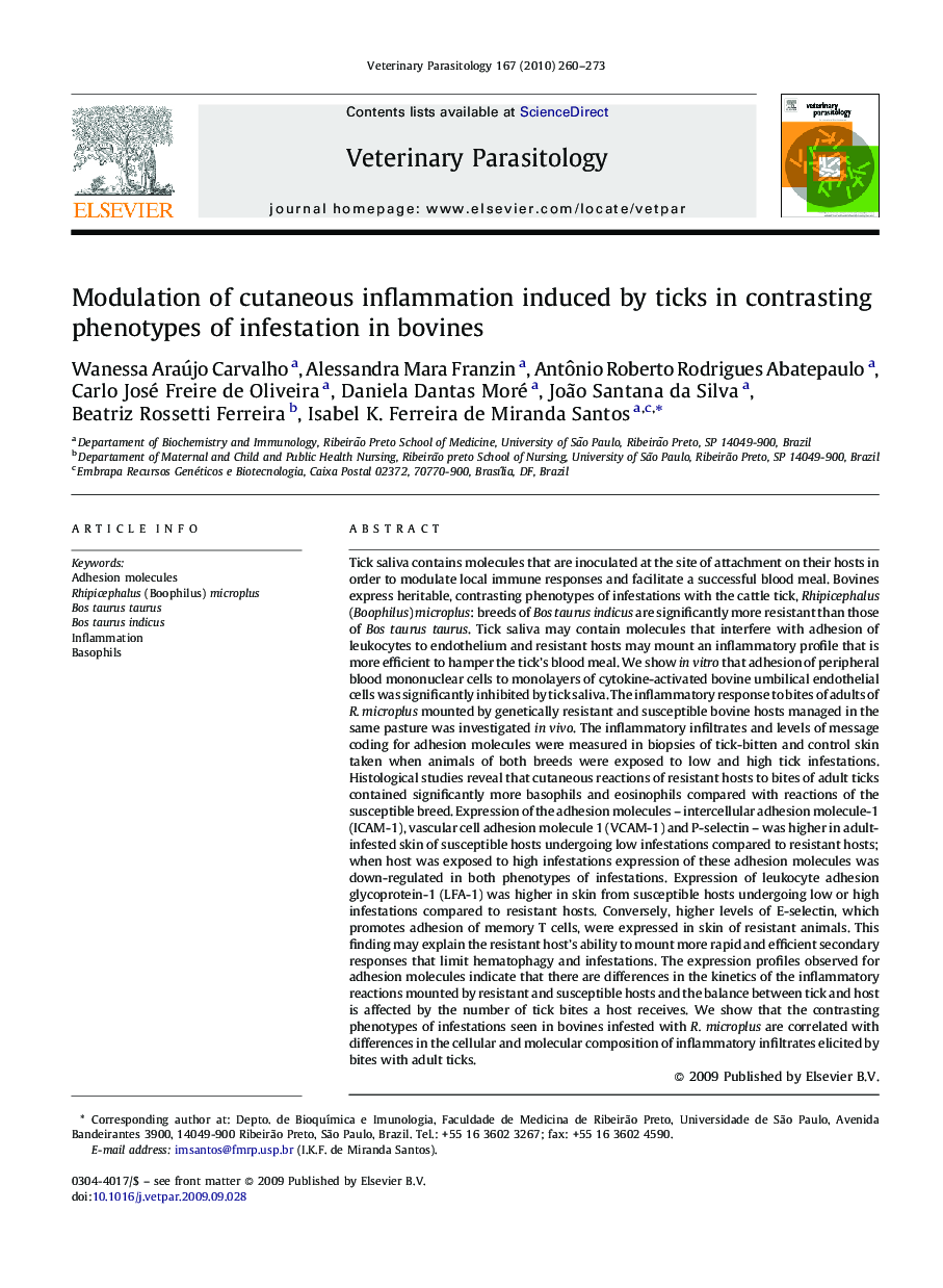 Modulation of cutaneous inflammation induced by ticks in contrasting phenotypes of infestation in bovines