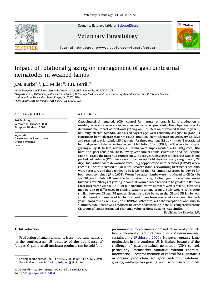 Impact of rotational grazing on management of gastrointestinal nematodes in weaned lambs