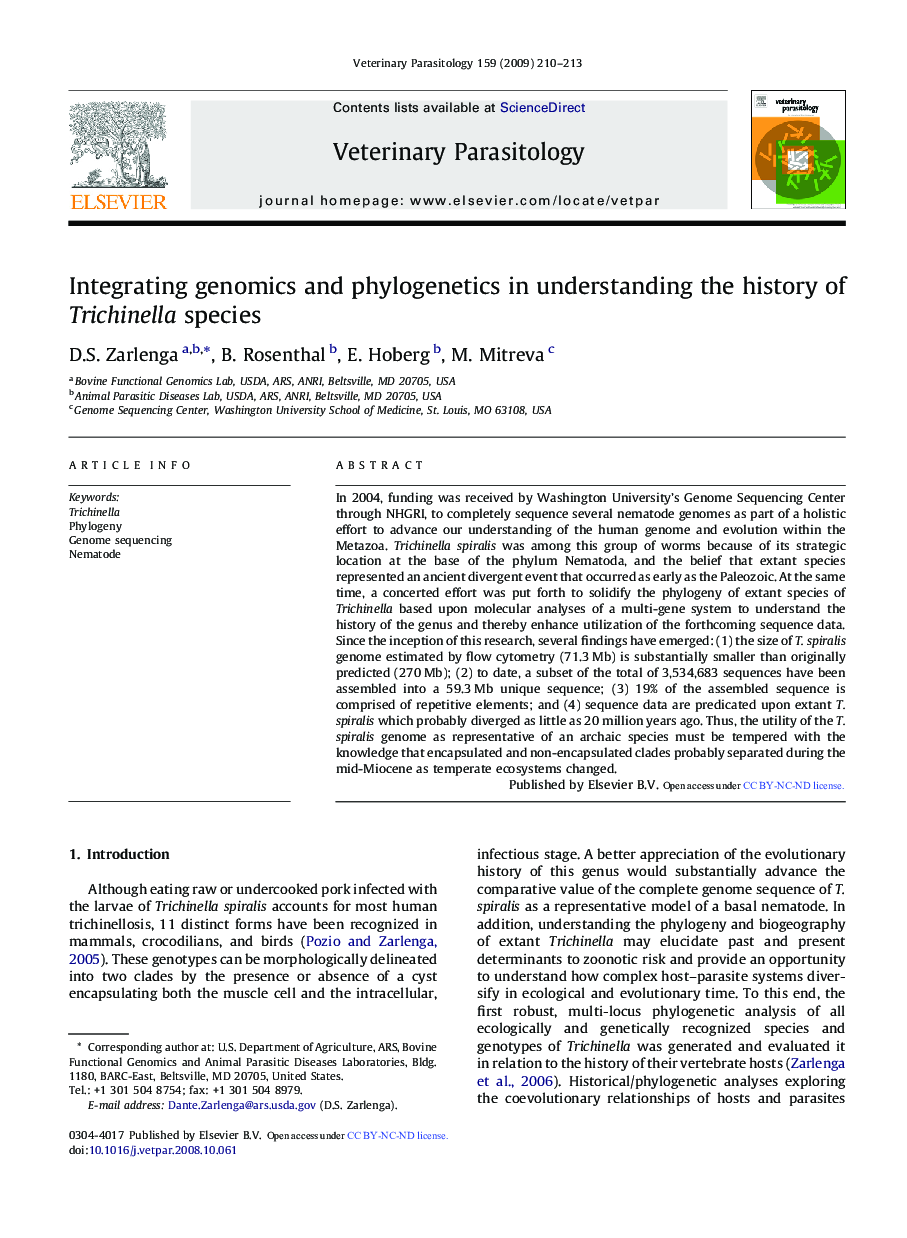 Integrating genomics and phylogenetics in understanding the history of Trichinella species