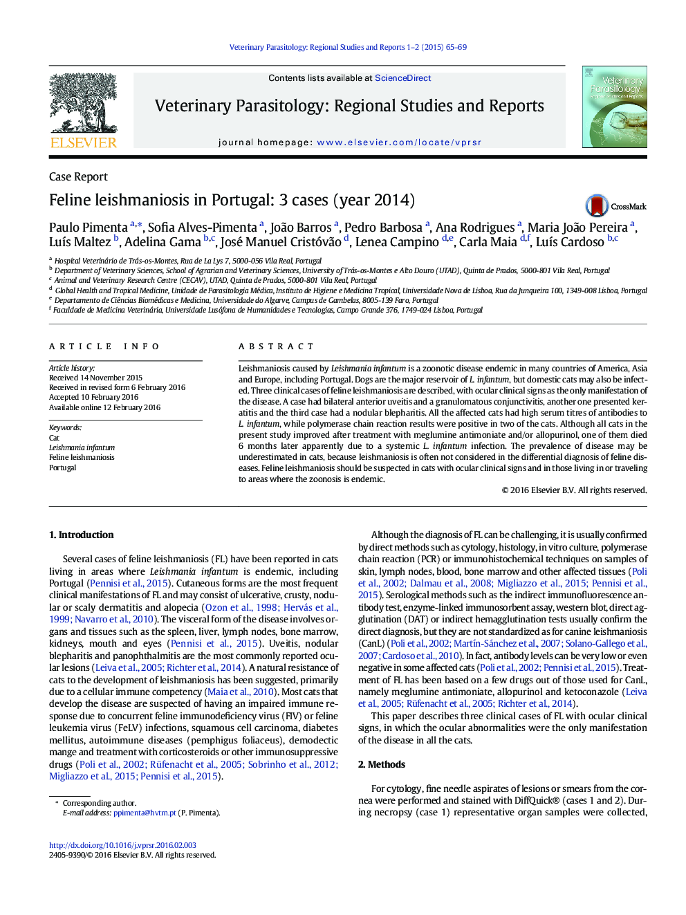 لیشمانیائی گربه در پرتغال: 3 مورد (سال 2014) 