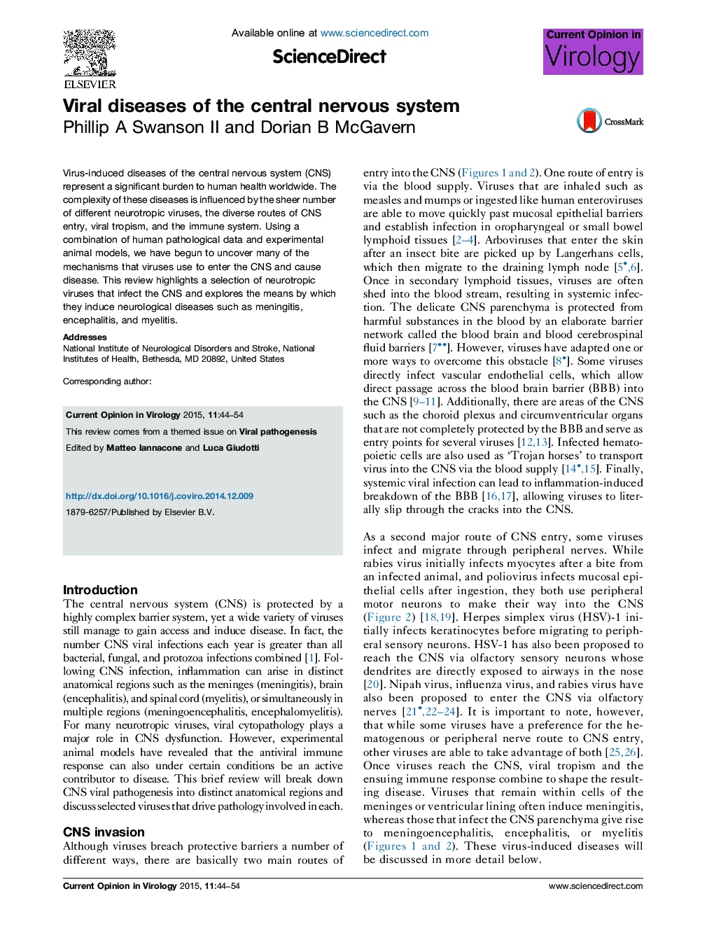 Viral diseases of the central nervous system