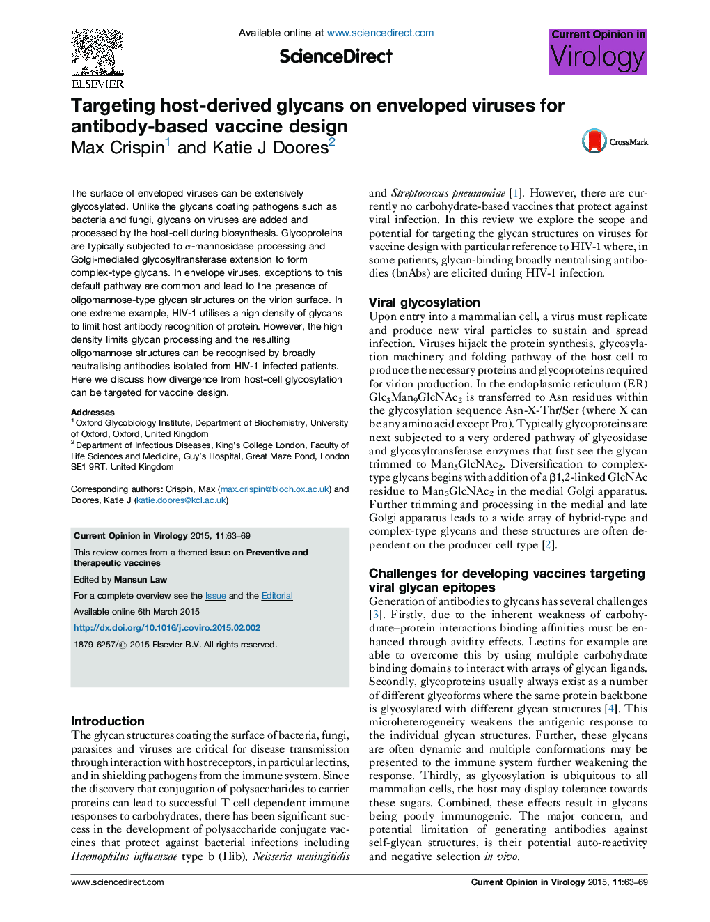 Targeting host-derived glycans on enveloped viruses for antibody-based vaccine design