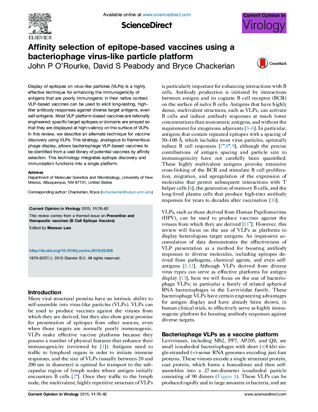 Affinity selection of epitope-based vaccines using a bacteriophage virus-like particle platform