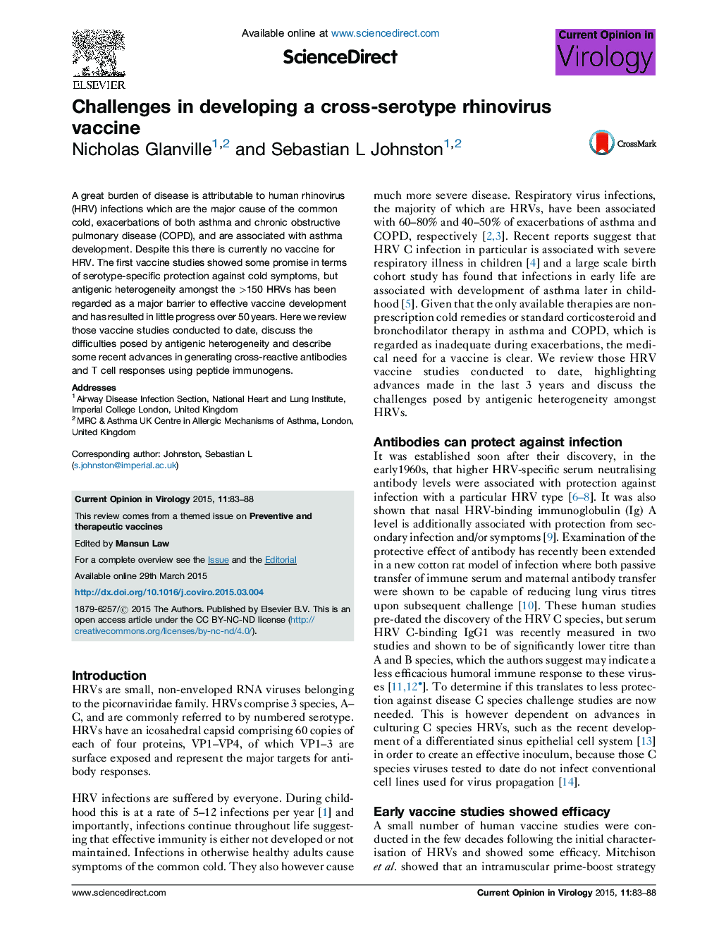 Challenges in developing a cross-serotype rhinovirus vaccine