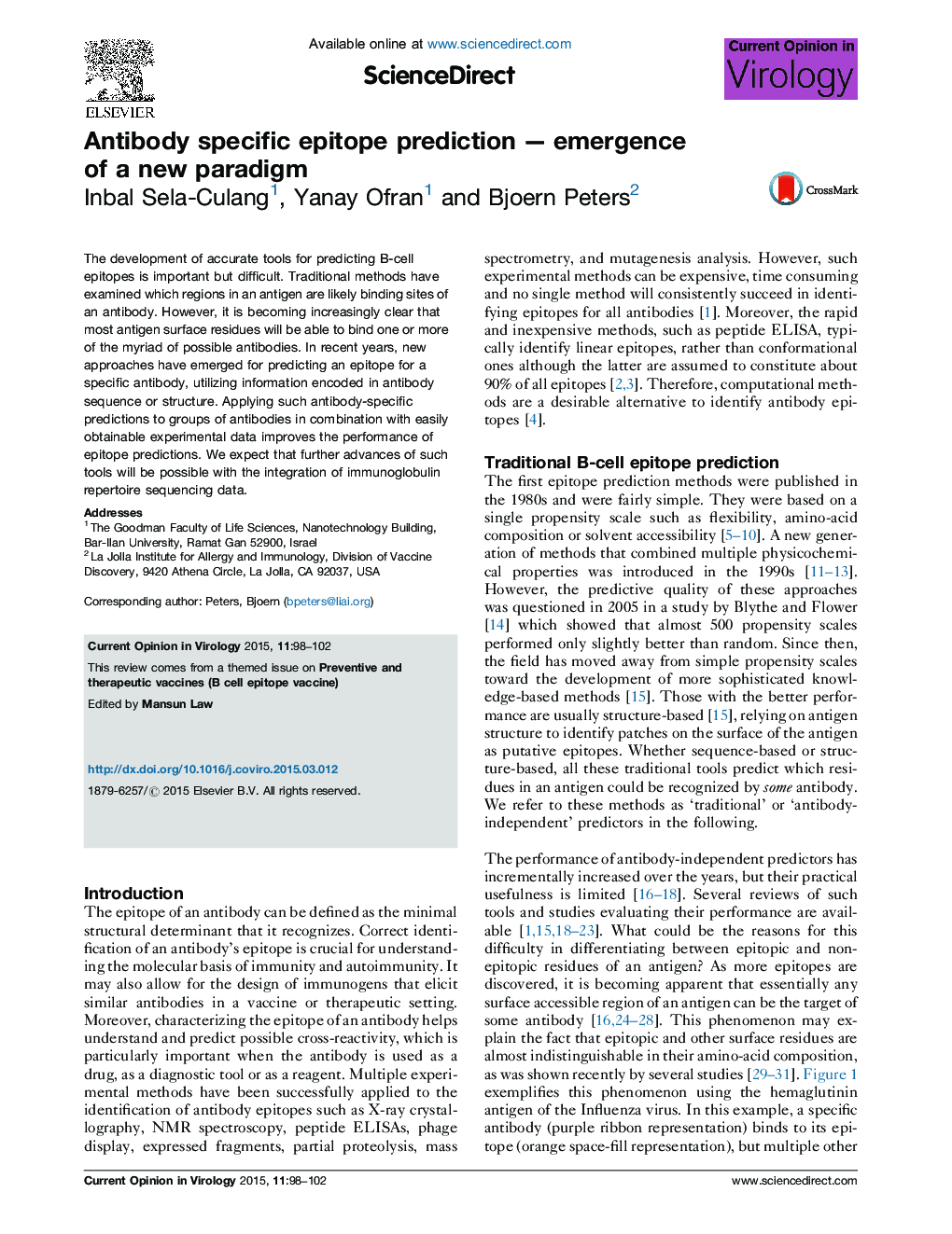 Antibody specific epitope predictionÂ -Â emergence of a new paradigm