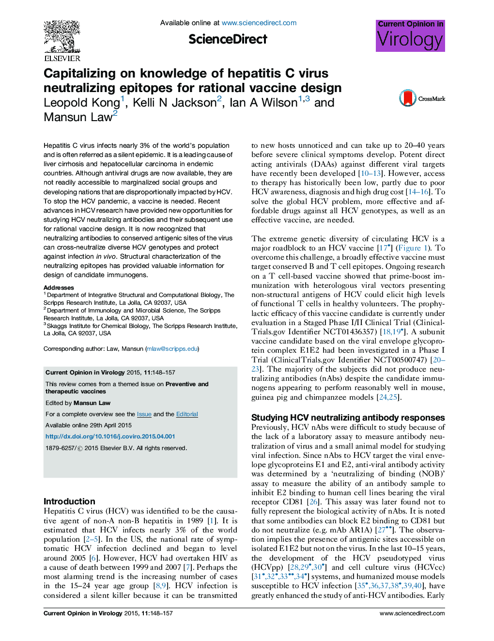 Capitalizing on knowledge of hepatitis C virus neutralizing epitopes for rational vaccine design