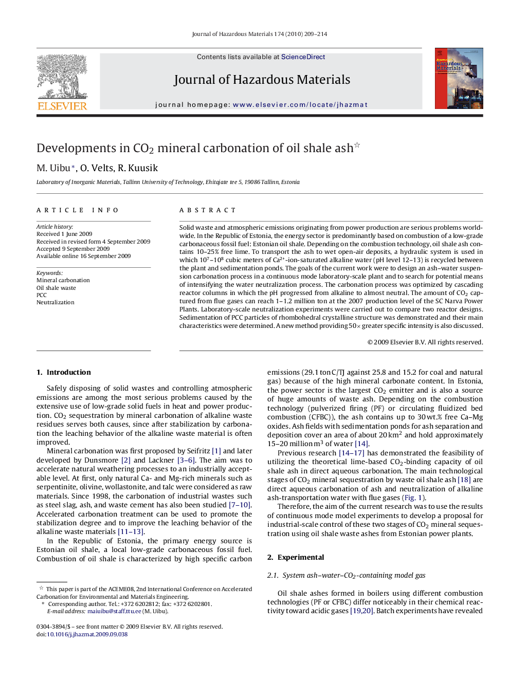 Developments in CO2 mineral carbonation of oil shale ash