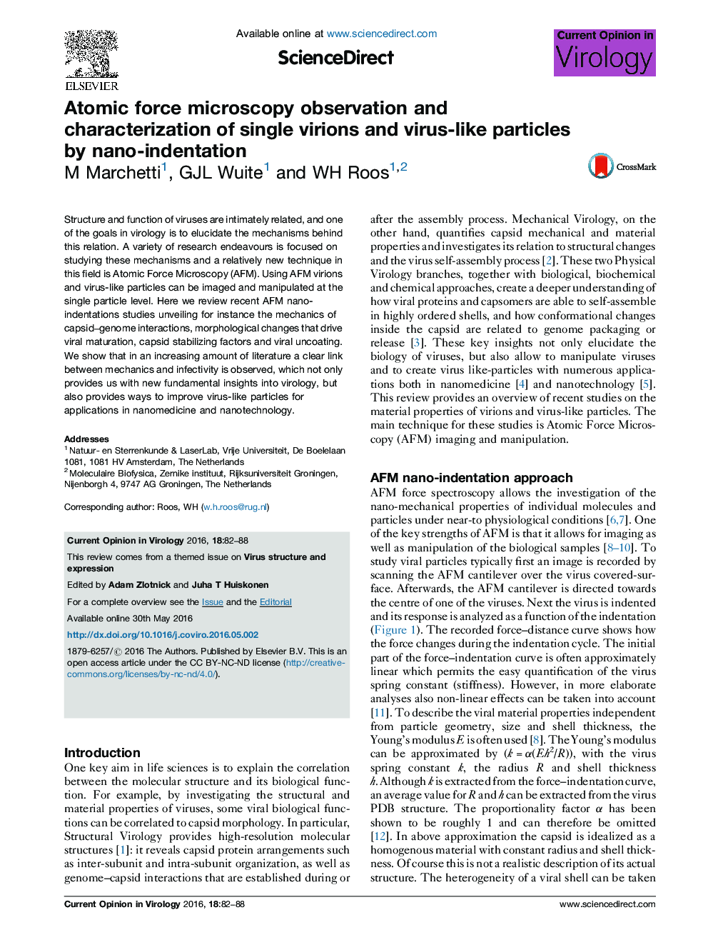 Atomic force microscopy observation and characterization of single virions and virus-like particles by nano-indentation