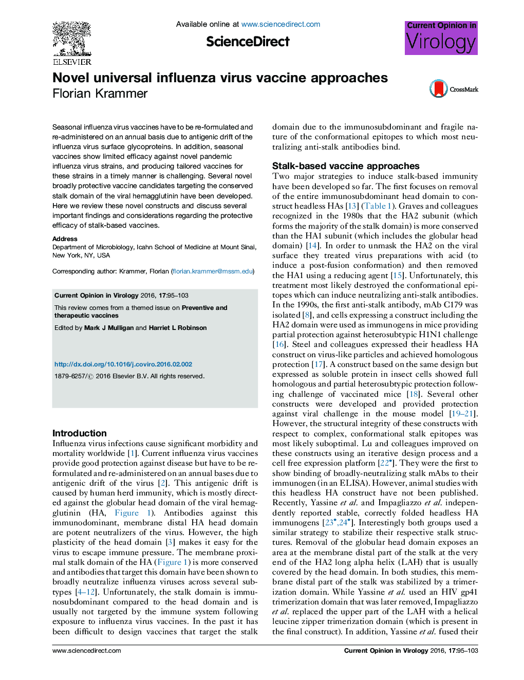 Novel universal influenza virus vaccine approaches