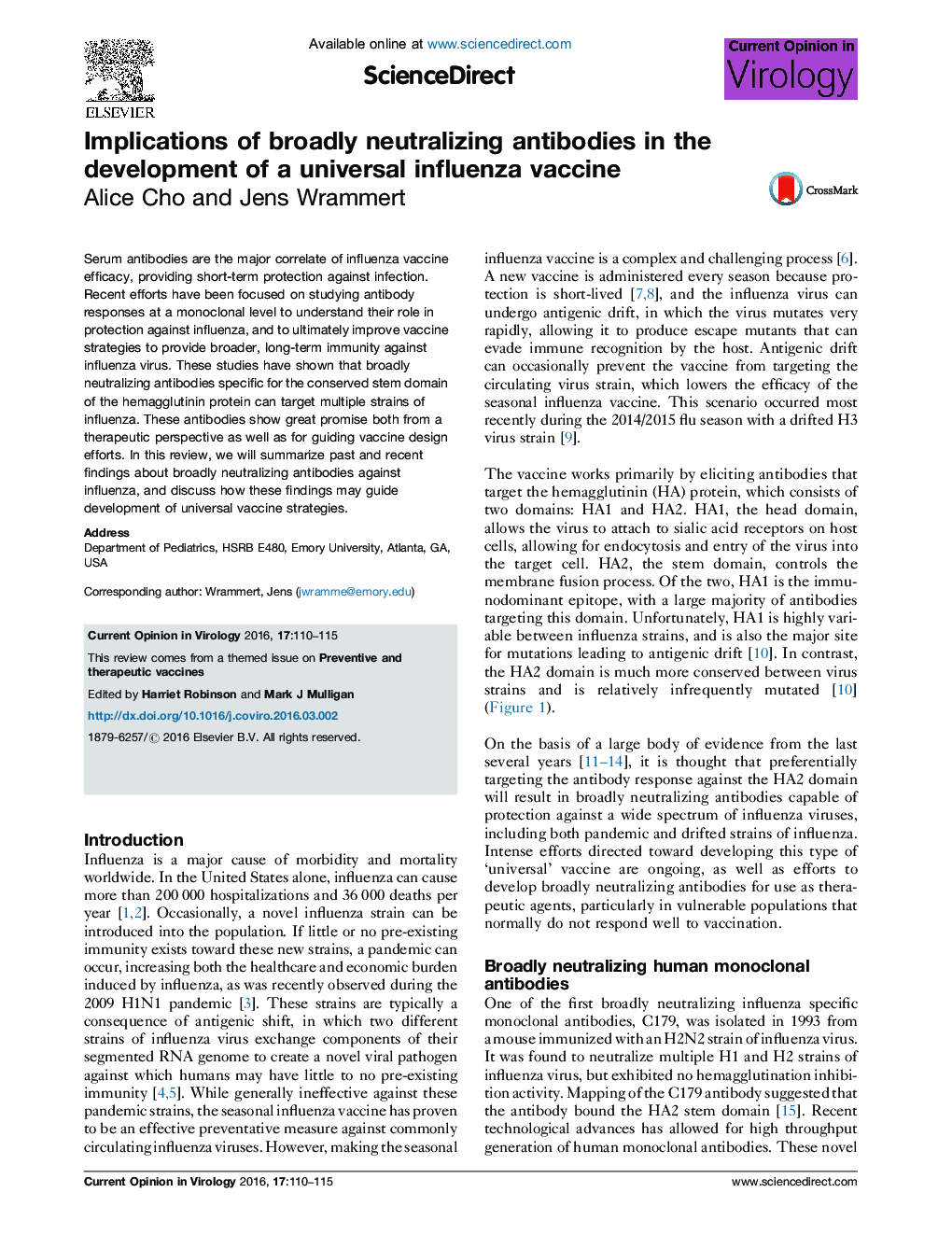 Implications of broadly neutralizing antibodies in the development of a universal influenza vaccine