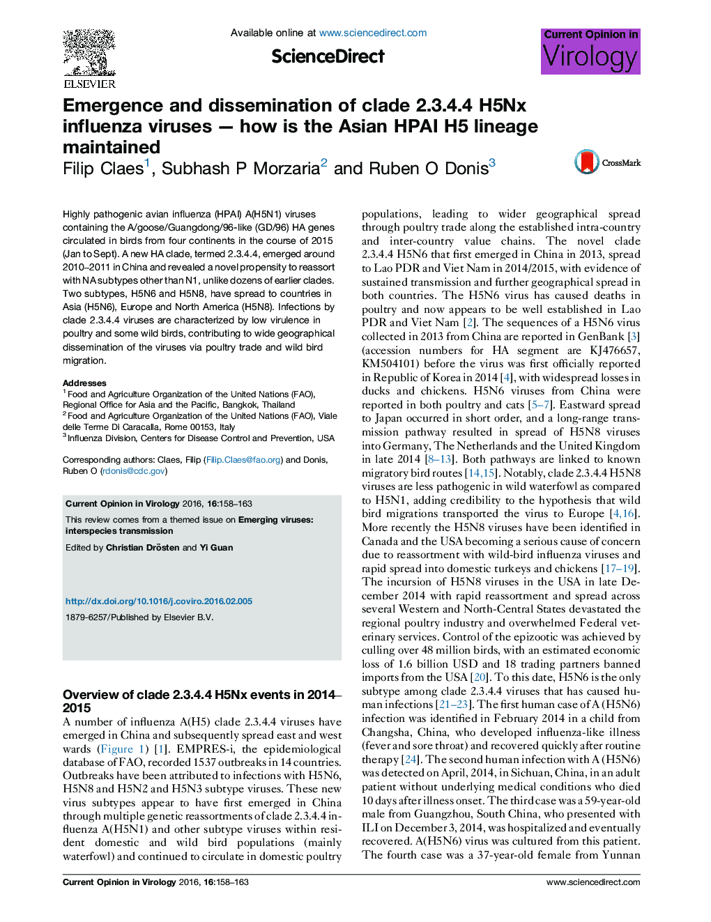 Emergence and dissemination of clade 2.3.4.4 H5Nx influenza virusesÂ -Â how is the Asian HPAI H5 lineage maintained