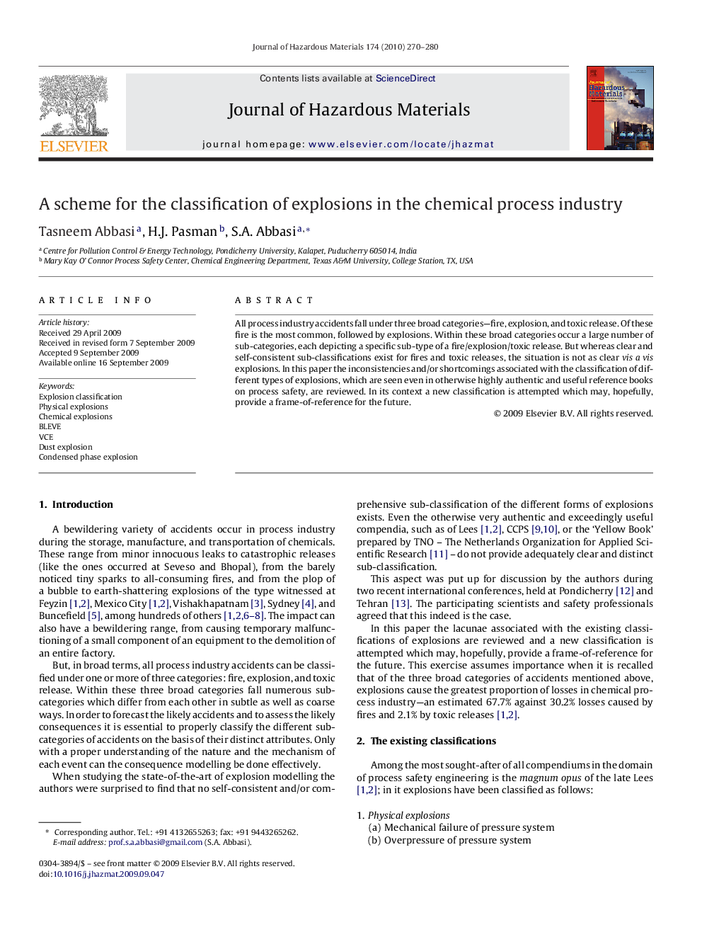 عکس صفحه اول مقاله: A scheme for the classification of explosions in the chemical process industry A scheme for the classification of explosions in the chemical process industry