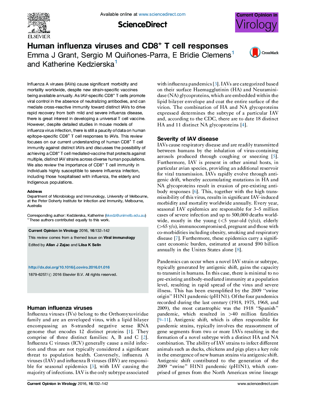 Human influenza viruses and CD8+ T cell responses