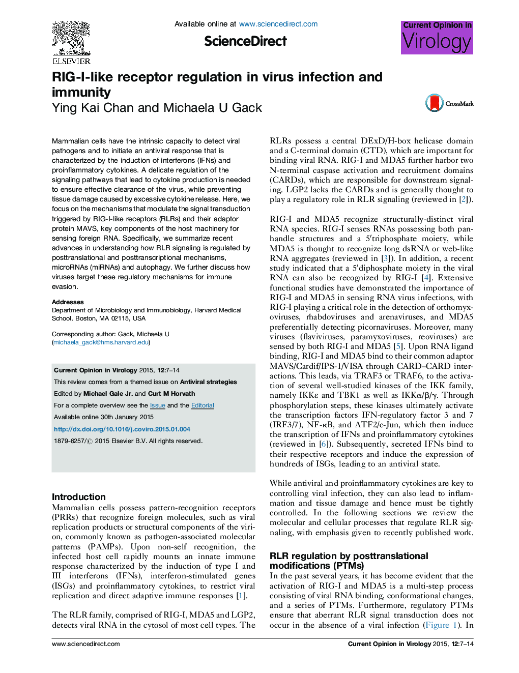 RIG-I-like receptor regulation in virus infection and immunity