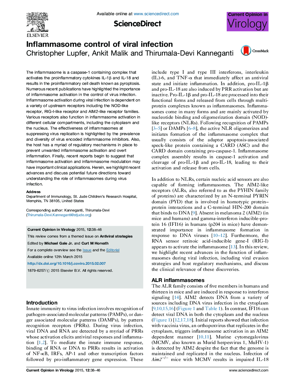 Inflammasome control of viral infection