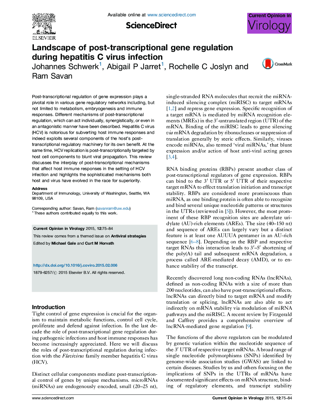 Landscape of post-transcriptional gene regulation during hepatitis C virus infection