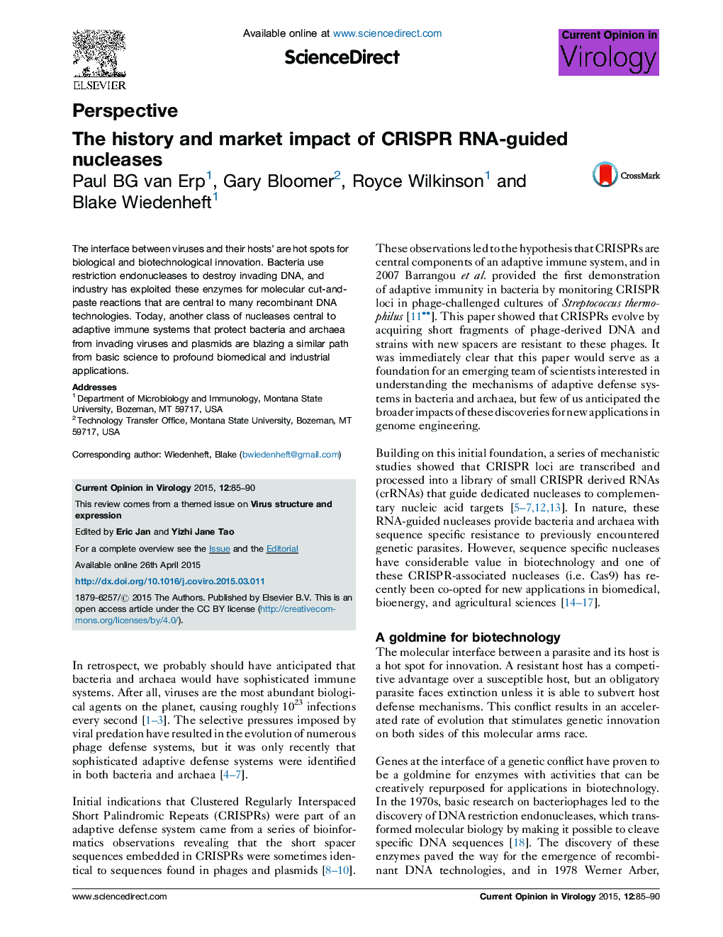 The history and market impact of CRISPR RNA-guided nucleases