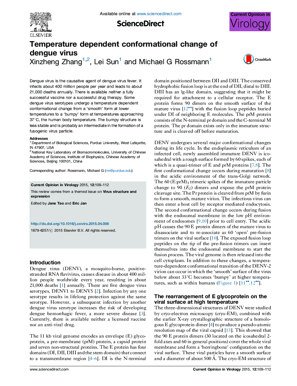 Temperature dependent conformational change of dengue virus