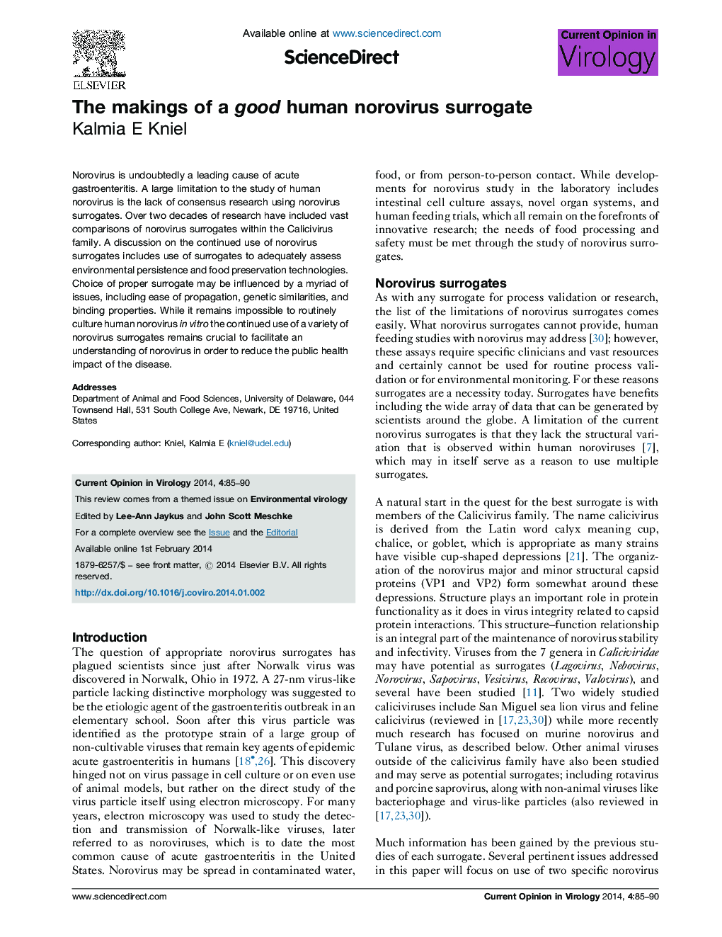 The makings of a good human norovirus surrogate