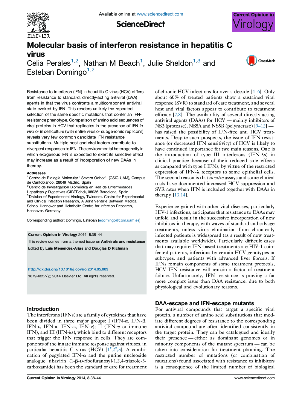 Molecular basis of interferon resistance in hepatitis C virus