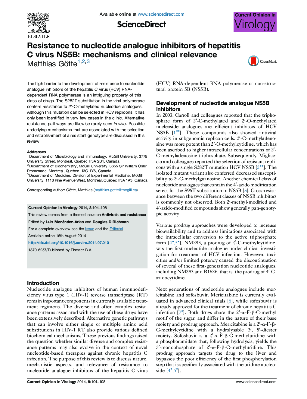 Resistance to nucleotide analogue inhibitors of hepatitis C virus NS5B: mechanisms and clinical relevance