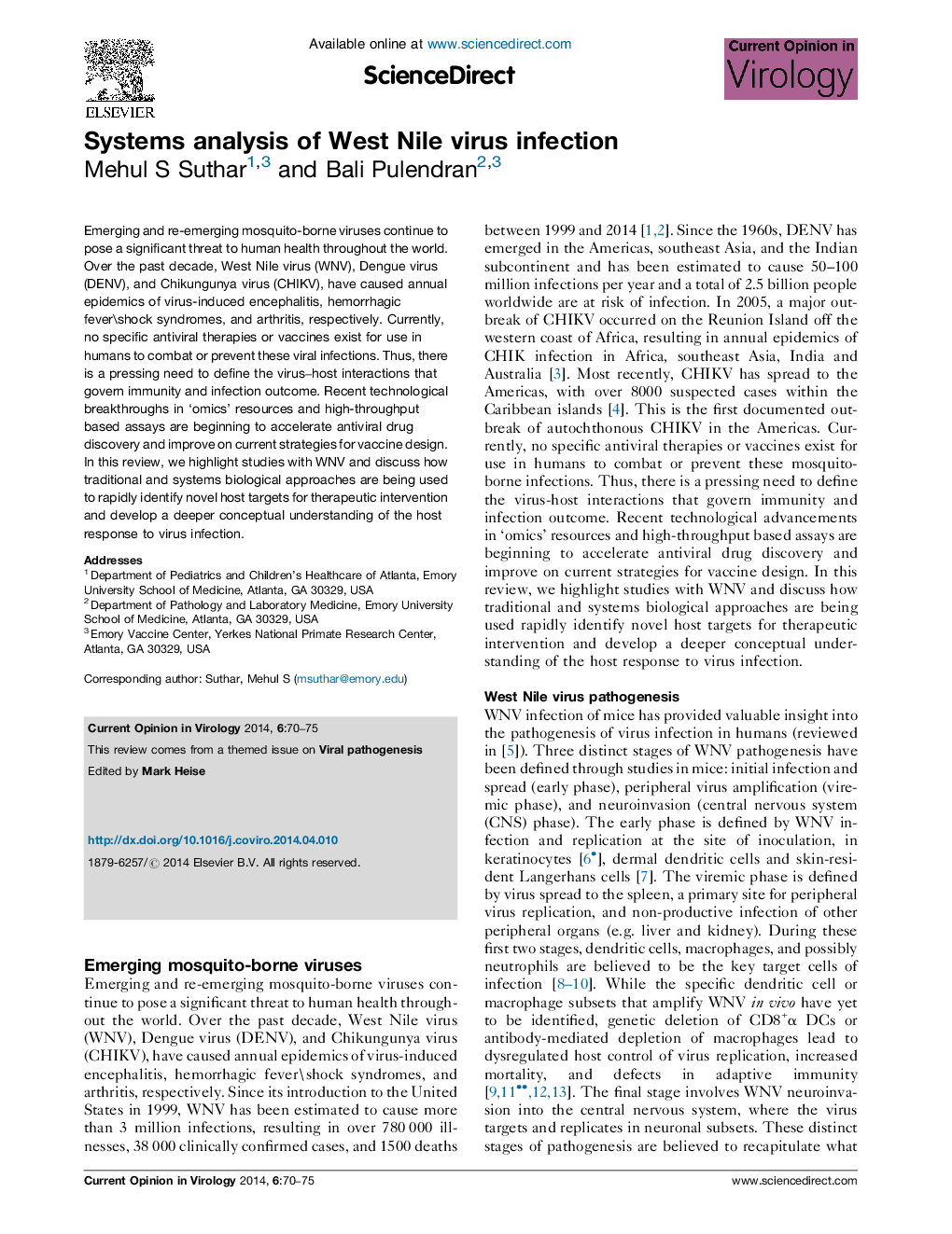 Systems analysis of West Nile virus infection