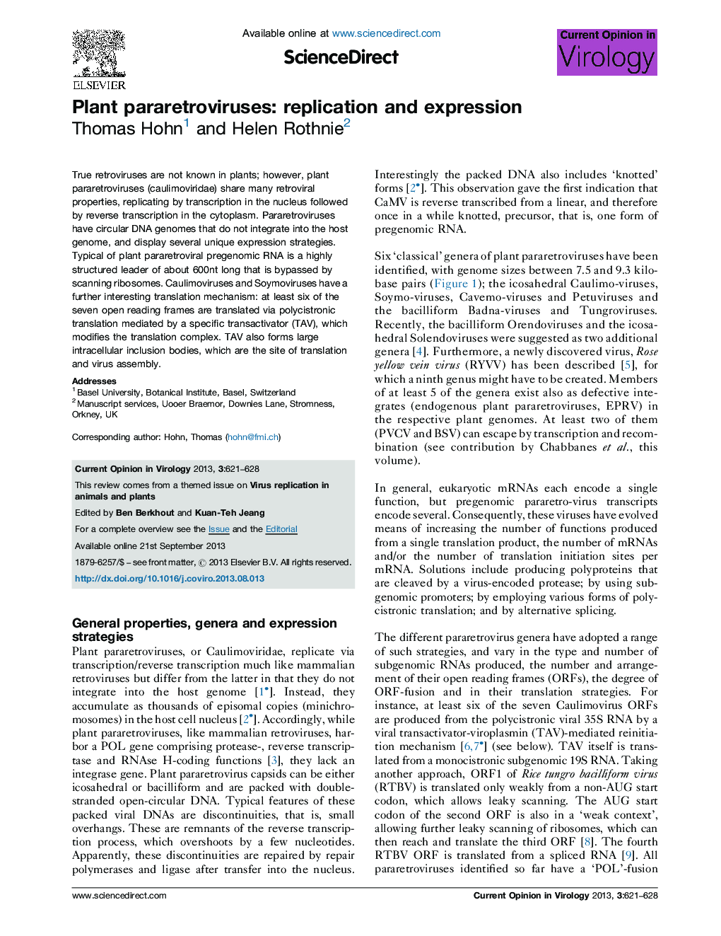 Plant pararetroviruses: replication and expression