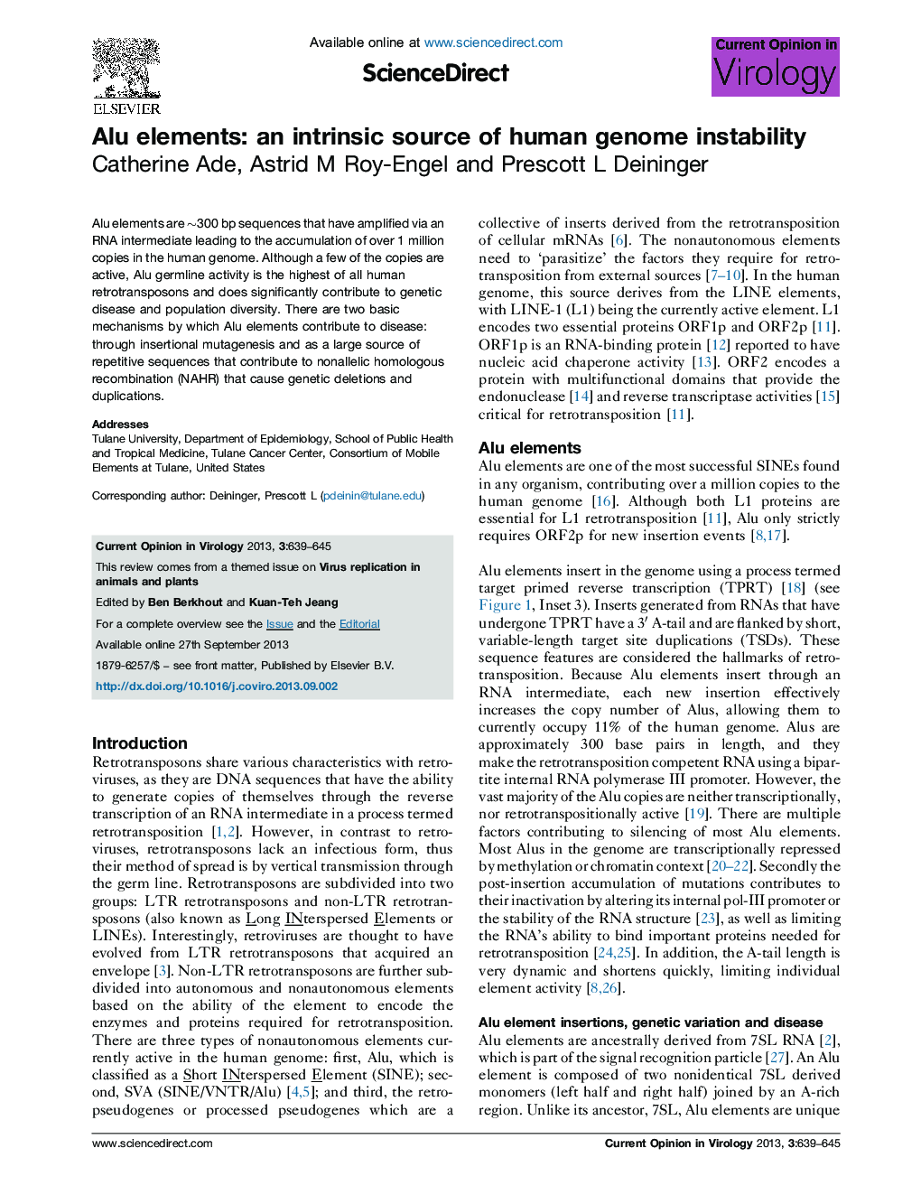 Alu elements: an intrinsic source of human genome instability