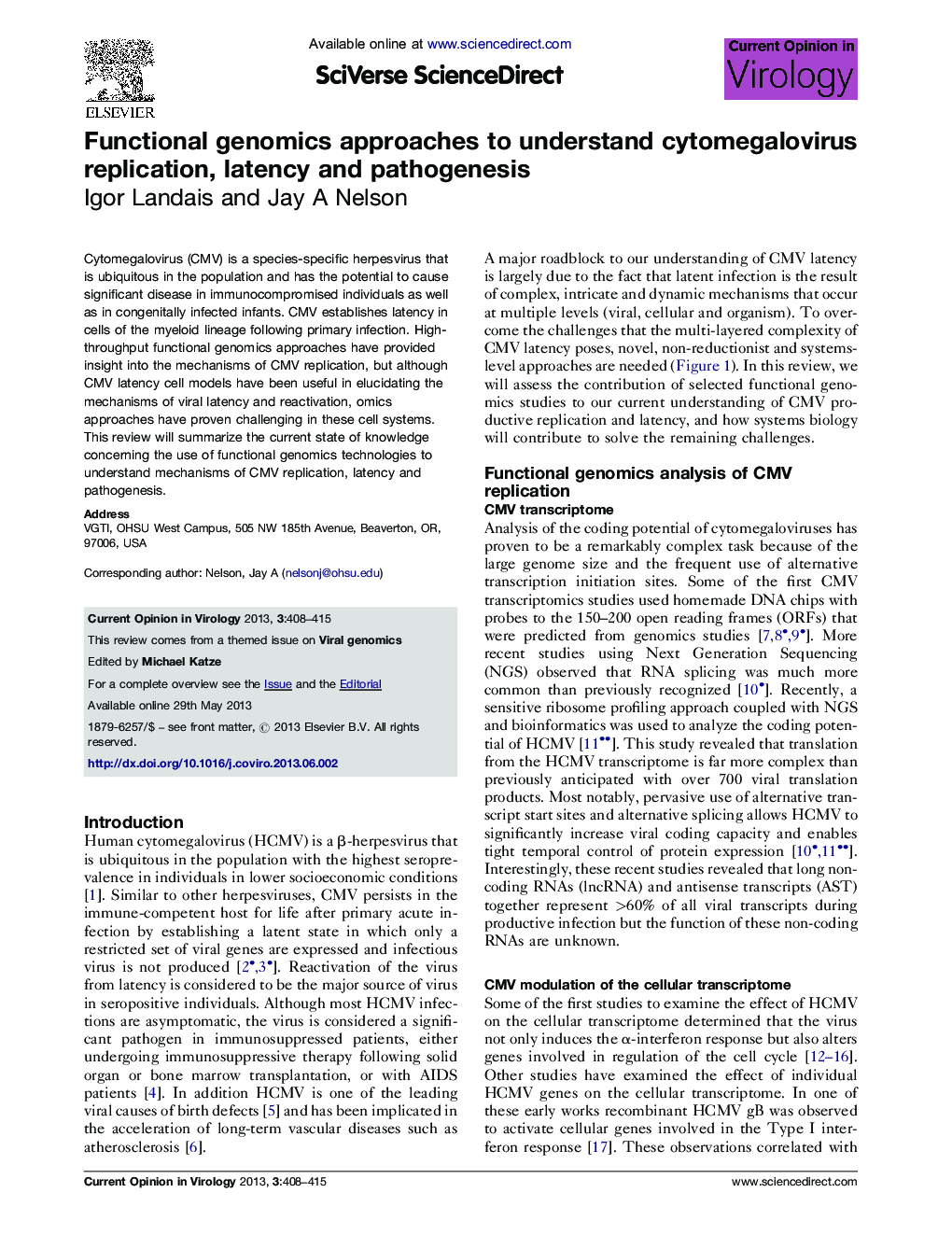 Functional genomics approaches to understand cytomegalovirus replication, latency and pathogenesis