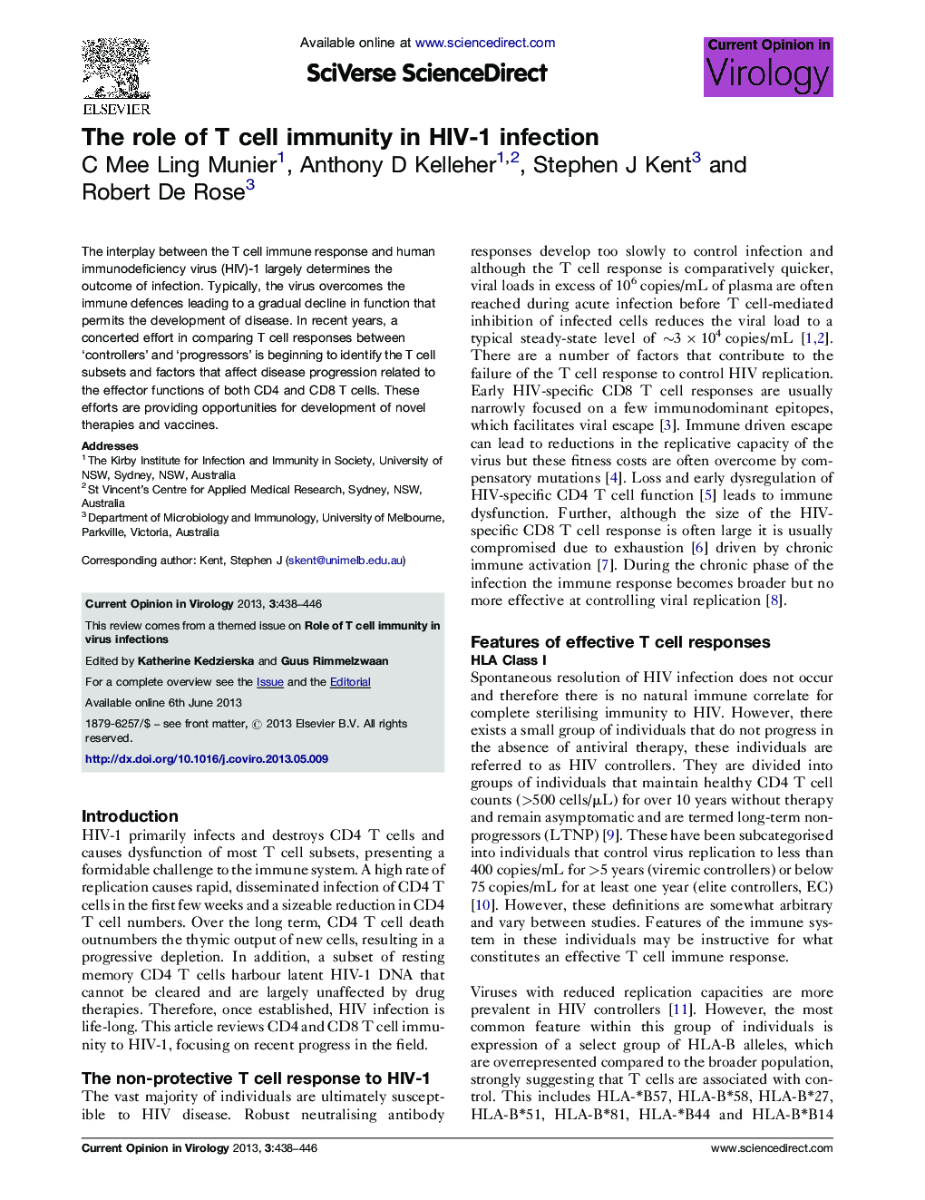 The role of T cell immunity in HIV-1 infection