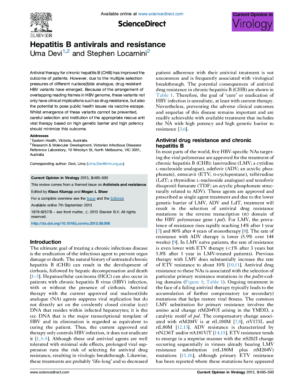 Hepatitis B antivirals and resistance