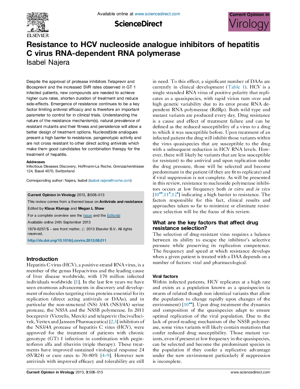 Resistance to HCV nucleoside analogue inhibitors of hepatitis C virus RNA-dependent RNA polymerase