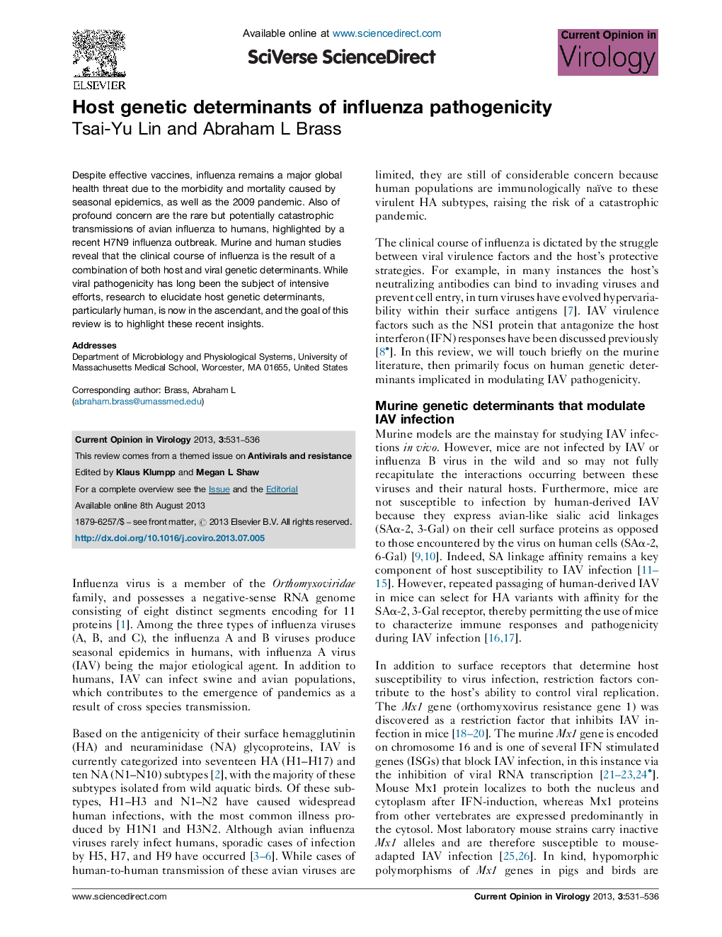 Host genetic determinants of influenza pathogenicity