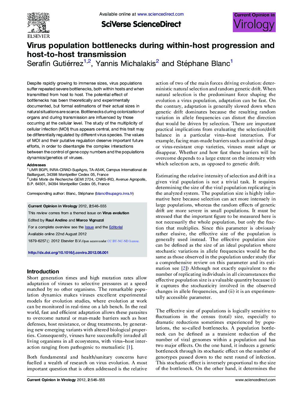 Virus population bottlenecks during within-host progression and host-to-host transmission