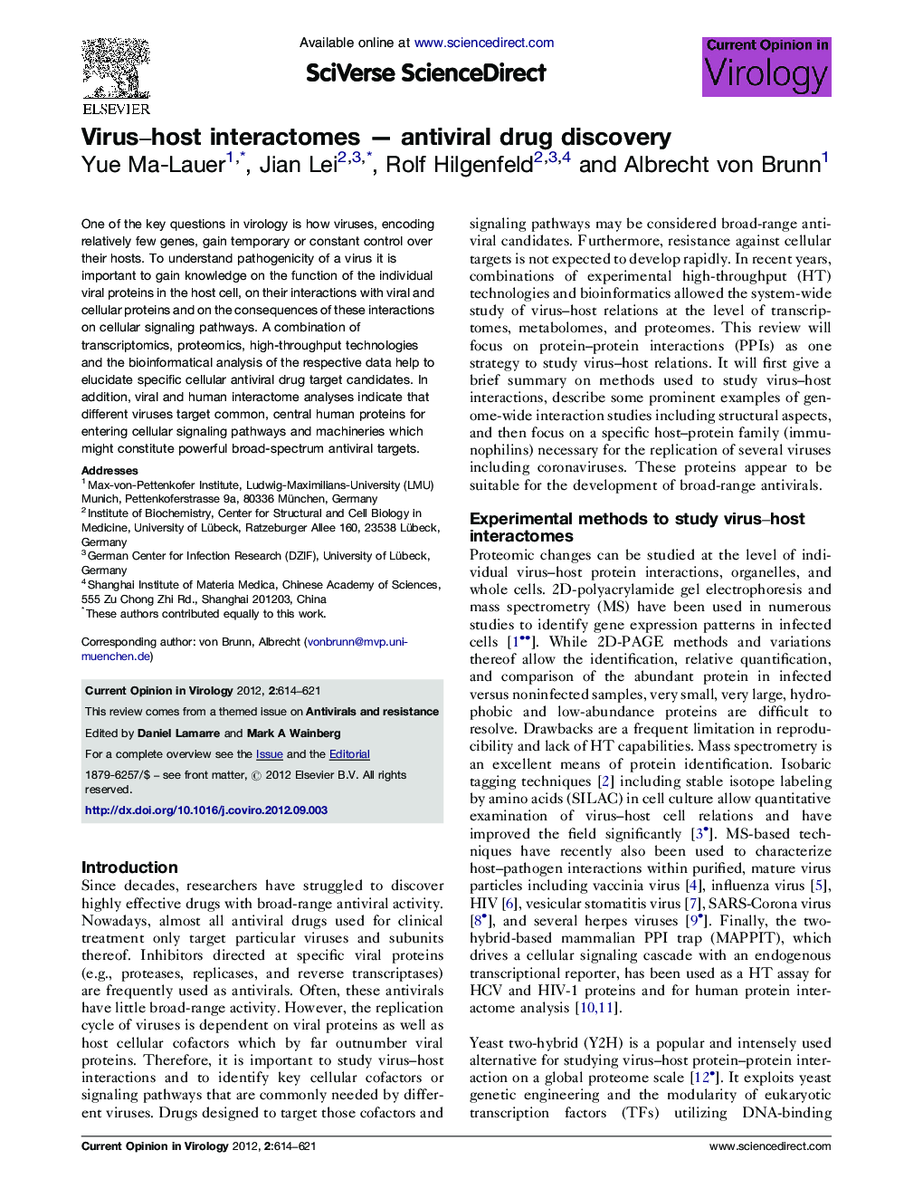 Virus-host interactomes - antiviral drug discovery