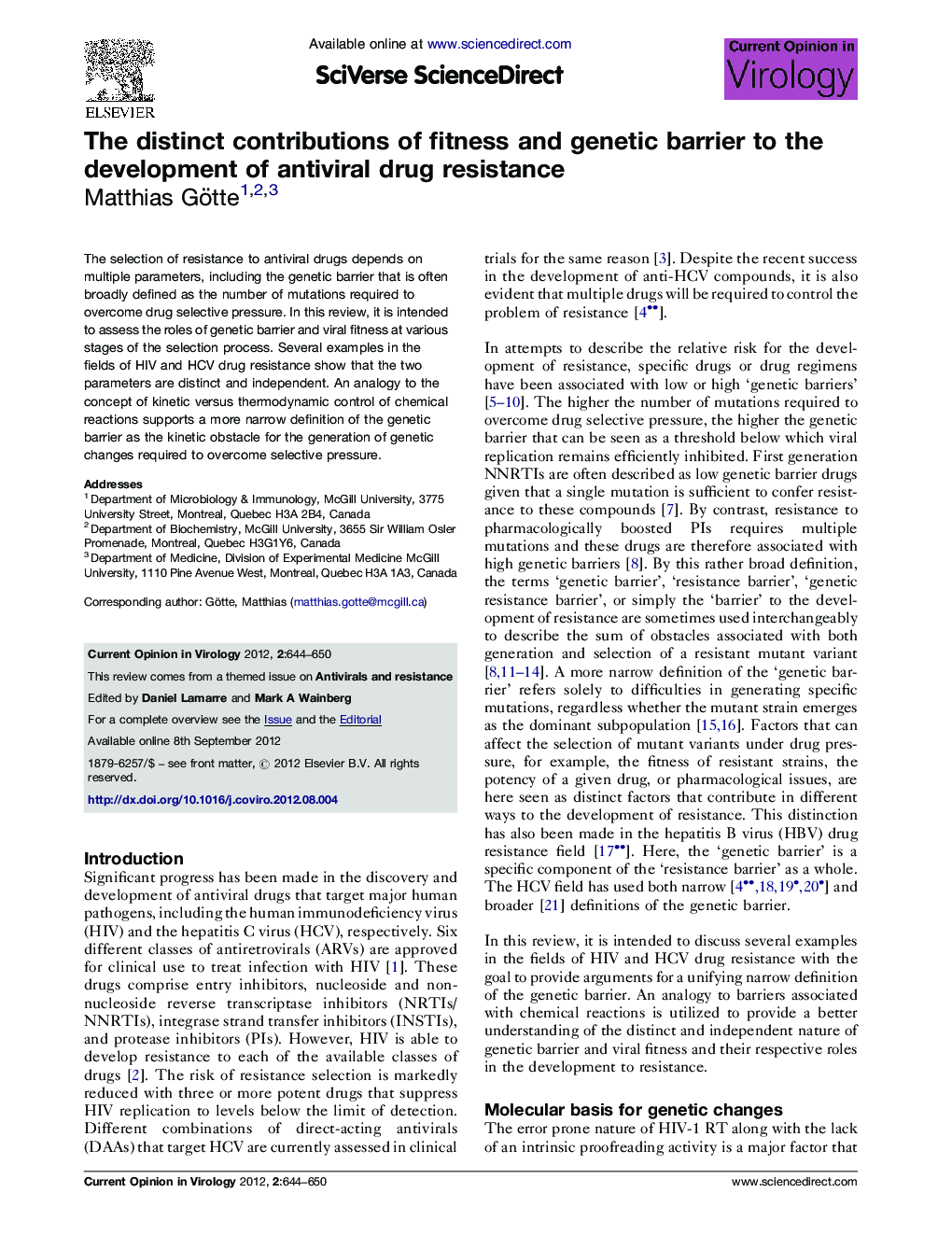 The distinct contributions of fitness and genetic barrier to the development of antiviral drug resistance