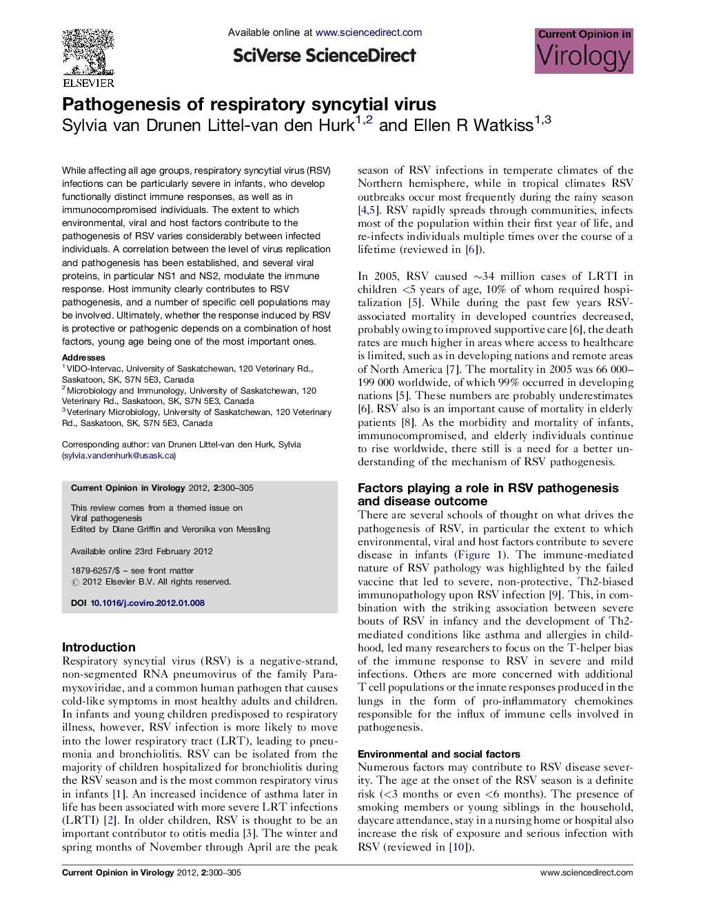 Pathogenesis of respiratory syncytial virus