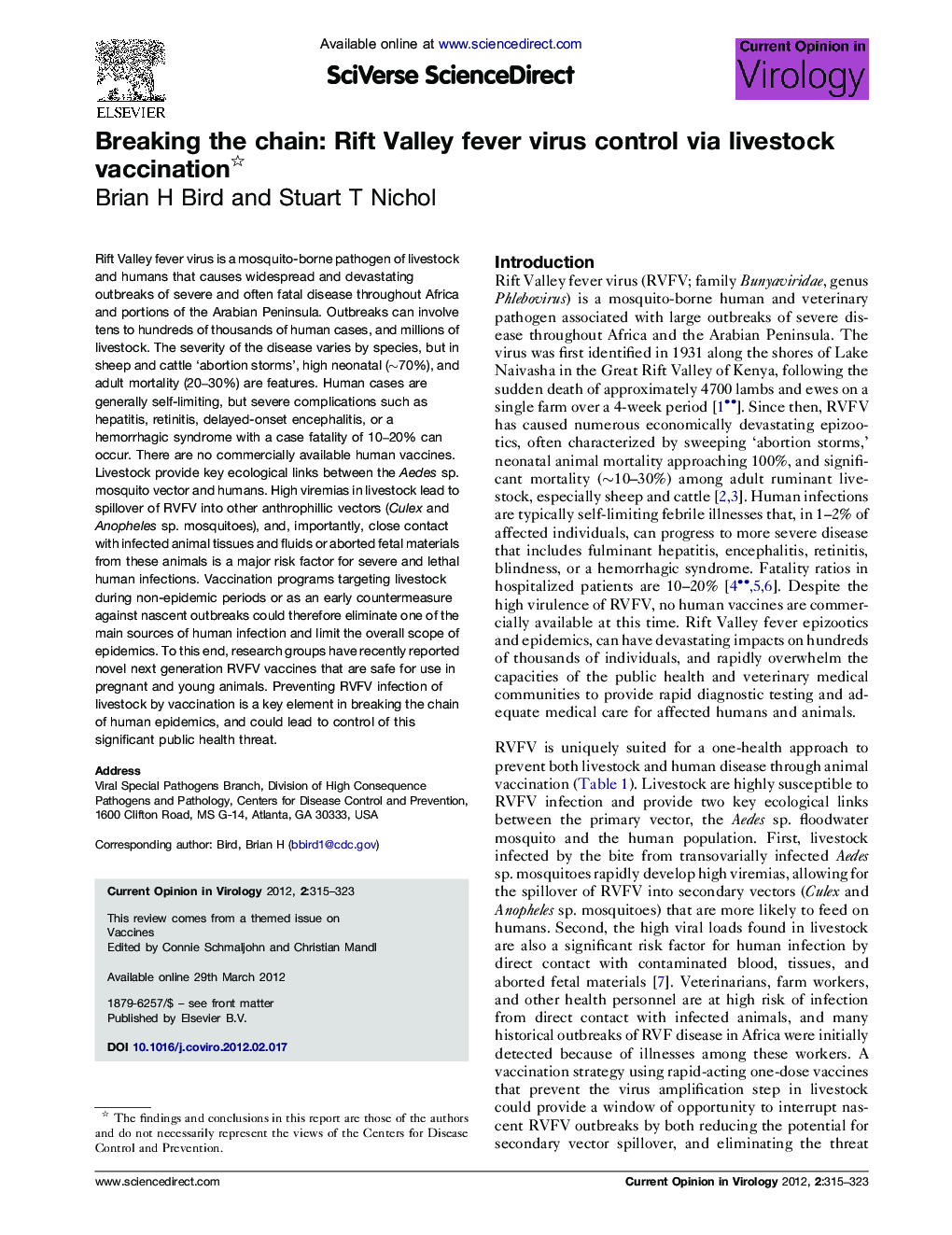 Breaking the chain: Rift Valley fever virus control via livestock vaccination