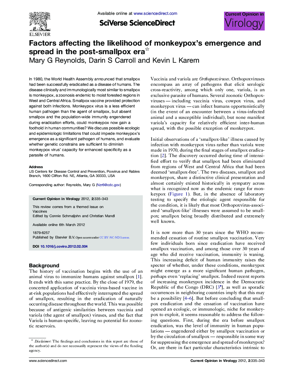 Factors affecting the likelihood of monkeypox's emergence and spread in the post-smallpox era