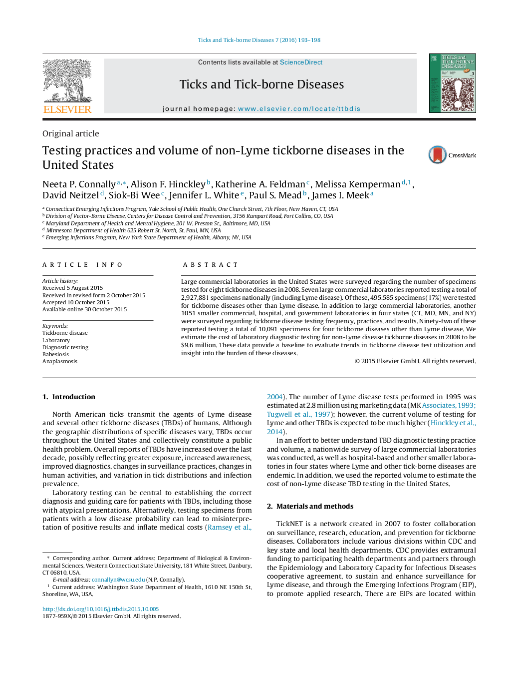 Testing practices and volume of non-Lyme tickborne diseases in the United States