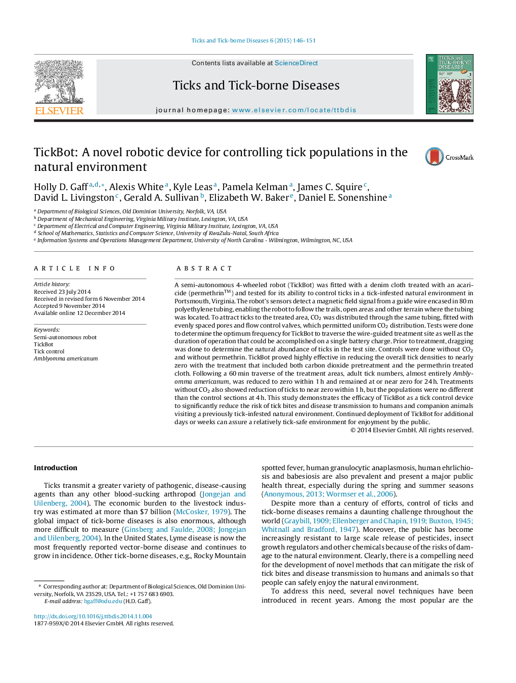 TickBot: A novel robotic device for controlling tick populations in the natural environment