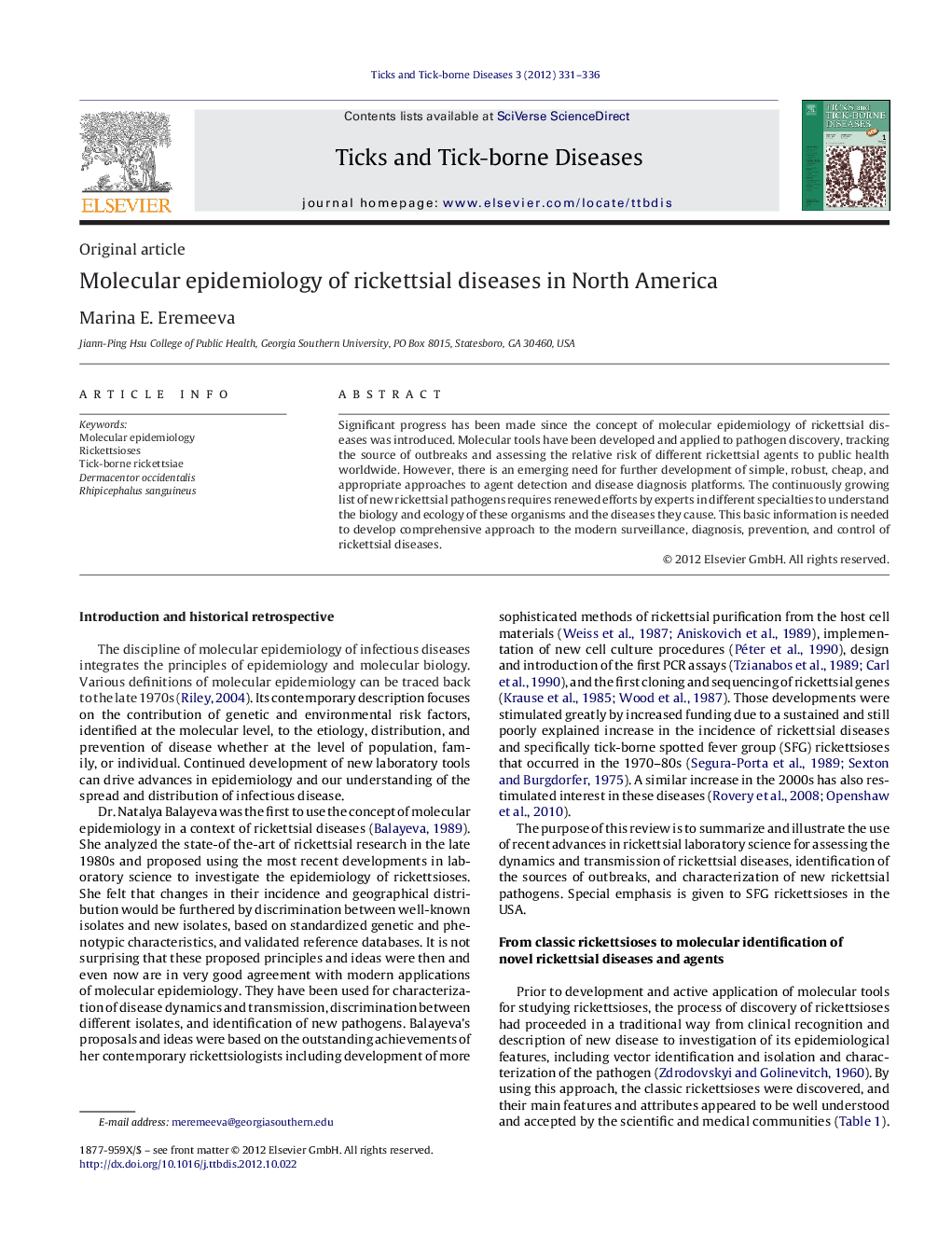 Molecular epidemiology of rickettsial diseases in North America