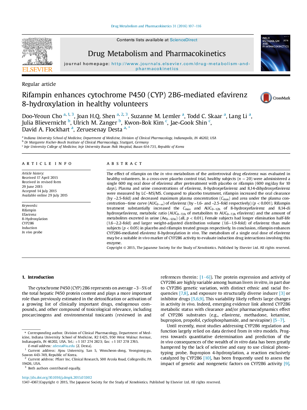 Rifampin enhances cytochrome P450 (CYP) 2B6-mediated efavirenz 8-hydroxylation in healthy volunteers